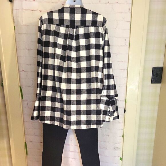 NEW Derek Lam 10 Crosby Black/White Buffalo Plaid Collarless Shirt sz.6 ret $325 - Picture 6 of 9